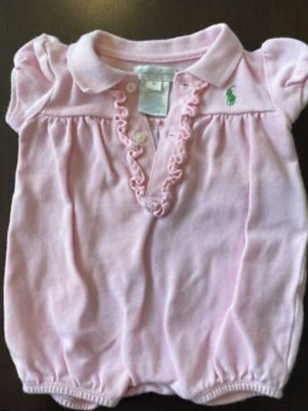 Ralph Lauren Light Pink Ruffle Polo Romper 3m